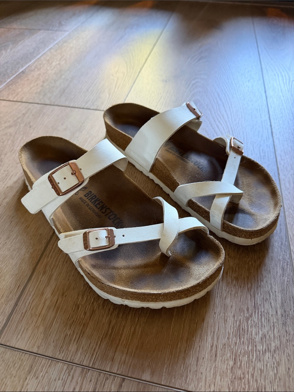 Birkenstock White Strappy Buckle Sandals for Women